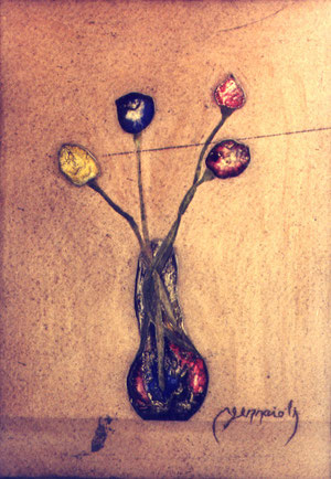 Paolo Gennaioli, "Bloomin' spot" 2001. Olio su faesite 50x37,5. 