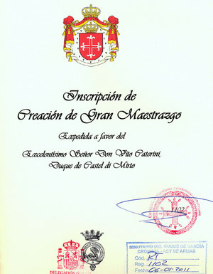 Riconoscimento ufficiale, nei paesi iberici, del titolo di Gran Maestro del Supremo Ordine del Dein di Agbor