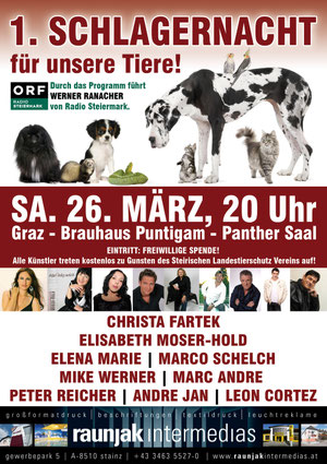 Plakat für die "1. Schlagernacht für unsere Tiere"