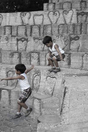 jump, child, stairs, concrete,