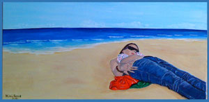 Frau im Sand: Acryl  30 x 60 cm