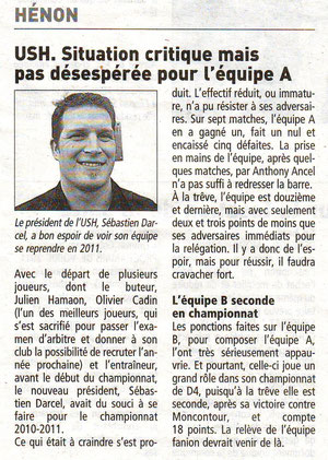 Article du Télégramme Janvier 2011