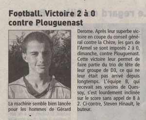 Article du télégramme du 29/11/11 (André Bougeard c'est trompé l'équipe B à perdu 7 - 2)