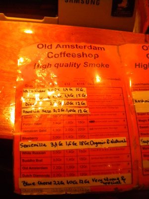 menu coffeeshop old amsterdam