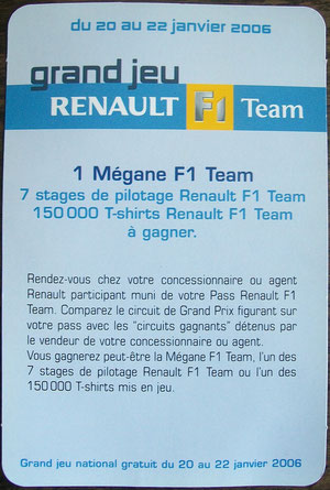Carte Grand jeu Renault F1 Team 2006 (VERSO) (11,9x8)