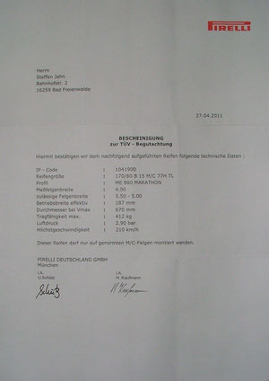 170 / 80 15 Zoll für hinten