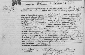 Acte de décès de Thomas Clanet à Saintes le 4 mai 1857