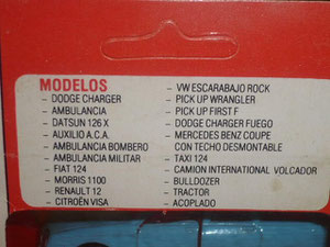 Caja Loden. De mayor tamaño, permitía ingresar a todos los coches de la colección, sin inconveniente alguno. Aquí en el catálogo de reversa vemos que se incorporaron los ex Guisval, en conjunto con los modelos propios y Matchbox. (Foto propia y Diego E)
