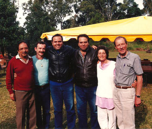 1988 Anniversary at Avatar's Abode. ( L-R ) Sam Kerawalla,Tony Zois, Baba's nephews ;Sohrab & Rustom Irani, unknown lady, Anthony Thorpe