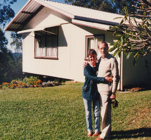 Anthony Thorpe ( right ) with Jill Hobbs standing outside Baba's House. Avatar's Abode Anniversar 1988