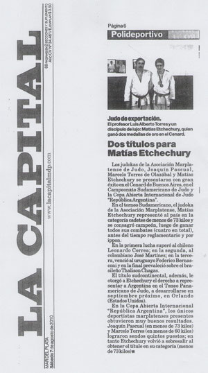 DIARIO LA CAPITAL DE MAR DEL PLATA,  Campeón Sudamericano Matías Etchachury