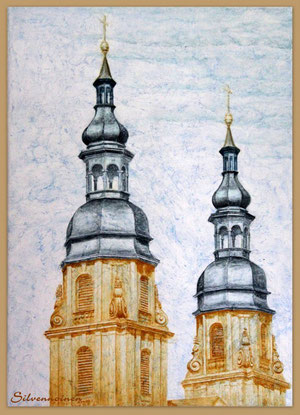 Fulda Barock Domtürme Acryltechnik- und Ölmalerei auf eigener Struktur 