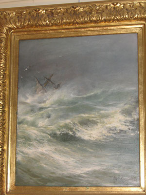 Effet de mer et voilier sombrant: Eugène Berthelon.