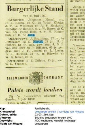 13 Augustus 1960..Getrouwd met de Handschoen..