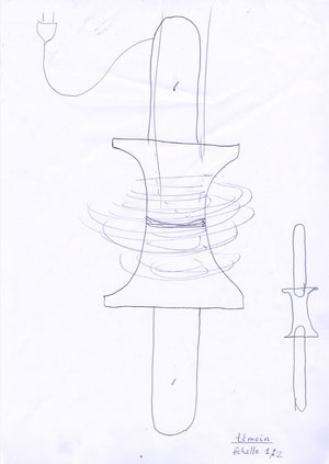 Croquis préparatoire. Deux témoins reliés par une bobine