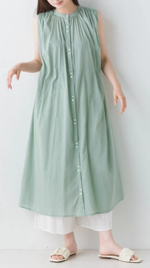 2連ボタンの綿のワンピース(ミント)  6490円→ 3280円(税込)