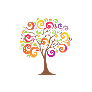Logo der Lebensfreudewerkstatt - Baum mit einer abstrakten Krone in bunten Farben