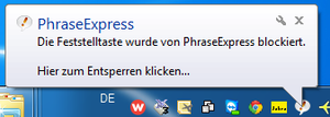 PhraseExpress-Meldung bei gesperrter CapsLock-Taste