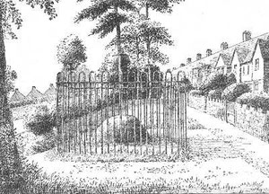 The Gilbertstone, since moved to Blakesley Hall, drawn in the 1930s. Grateful thanks for the use of this image to E W Green, Historic Buildings in Pen & Ink - The Work of William Albert Green. See Acknowledgements for a link to the site.