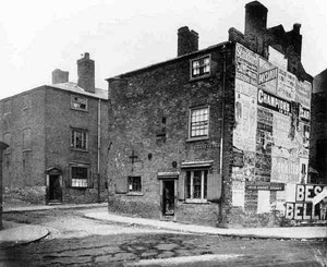 Slums at the corner of Greens Village and John Bright Street (date unknown). Image 'All Rights Reserved' courtesy of Professor Carl Chinn from his BirminghamLives collection - See Acknowledgements.