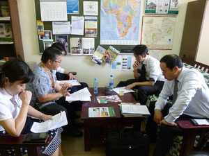 (From the left) Dr. NARISAWA, Mr. NAKAMURA, Ms. OTA, Mr. IZUMI, Mr. NABAE at Our Office