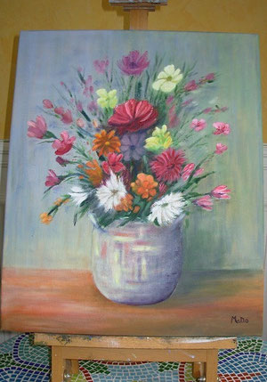 Le jardin s'invite à vos côtés par Mado (grande toile à l'huile fine de 38 x 46 cm)