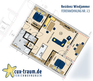 Grundriss der Ferienwohnung Nr. 13 in der Residenz Windjammer