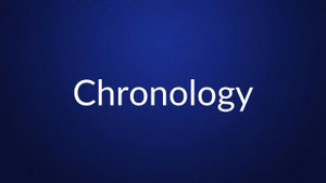 White text reading “Chronology” is centered on a plain dark blue background.