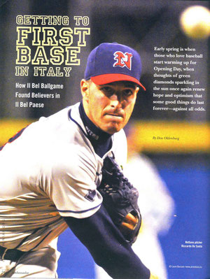 La pagina iniziale dell'articolo sul baseball italiano apparso sulla rivista Ambassador (Foto di Lauro Bassani)