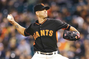 Nella foto Tim Hudson pitcher dei Giants (foto da Guardian Liberty Voice Sports)