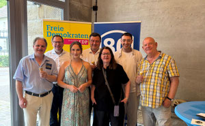 Ralf Witzel MdL, Felix Haltt, Anna Viktoria Schröder, Mathias Richter, Jacqueline Kraemer, Léon Beck, Thomas Nückel MdL (v.l.n.r.)