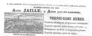 Extrait d’une publicité de la société  Alex Jaille en 1879