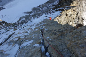 Weissmies Nordgrat, Weissmies N-Grat, Schlüsselstelle, plattiger Turm, Wallis, Hochtour