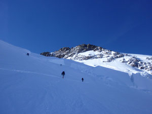Dufourspitze, Silbersattel, Steilstufe, Gletscherspalten