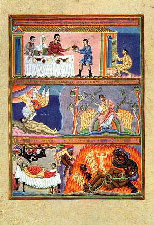 Lazarus und der Reiche, 11. Jh. Codex Aureus Epternacensis