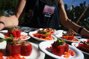 Avocado Cacao Mousse in Red Bell Pepper