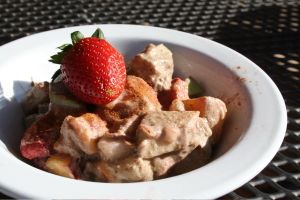 Fruit Salad with spiced cream of sunflower seeds