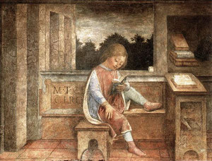 Vincenzo Foppa - Fanciullo che legge Cicerone- Falso d'autore -Originale: Wallace Collection, Londra-affresco1464