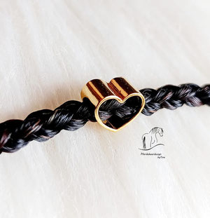 Pferdehaarschmuck- Armband rund geflochten mit Gold Herz