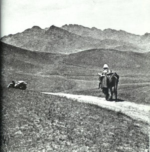 Along the Mongolian plateau on expedition to the Dalai-Nor, 1924.  "When I am traveling by mule, for days on end, I say to myself, the 'Mass on the World' and I believe I say it now with more clearness of mind and conviction than before."