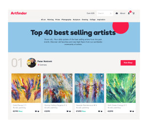 Screenshot von dem Kunstmarktplatz Artfinder | Ende August 2025 