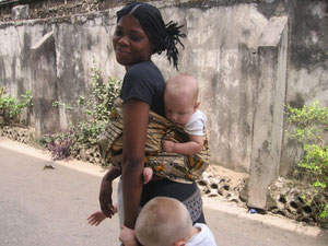 Joy carrying Caleb, Nigeria-style