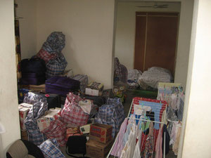 This is our temporary home after a day of organizing