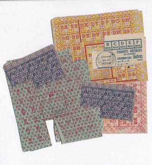 Tickets de rationnement (le rationnement continua jusqu'en 1949)