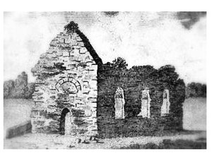 A drawing of the ruins of Norman chapel at Kimberley, Nottinghamshire in 1790. Nothing remains of it now.