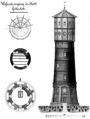 Plan des Wasserturms, Zeichnung um 1890