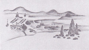 海上より望んだオタルナイの図-松本吉兵衛 筆