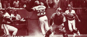 Keith Moreland looks on as Rafael Landestoy scores the game-winning run in the 10th inning.