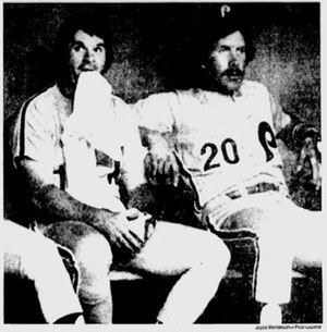 Pete Rose and Mike Schmidt look on glumly as the Pirates complete the sweep.