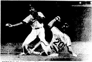 Mike Schmidt is forced out during a fourth inning double play.